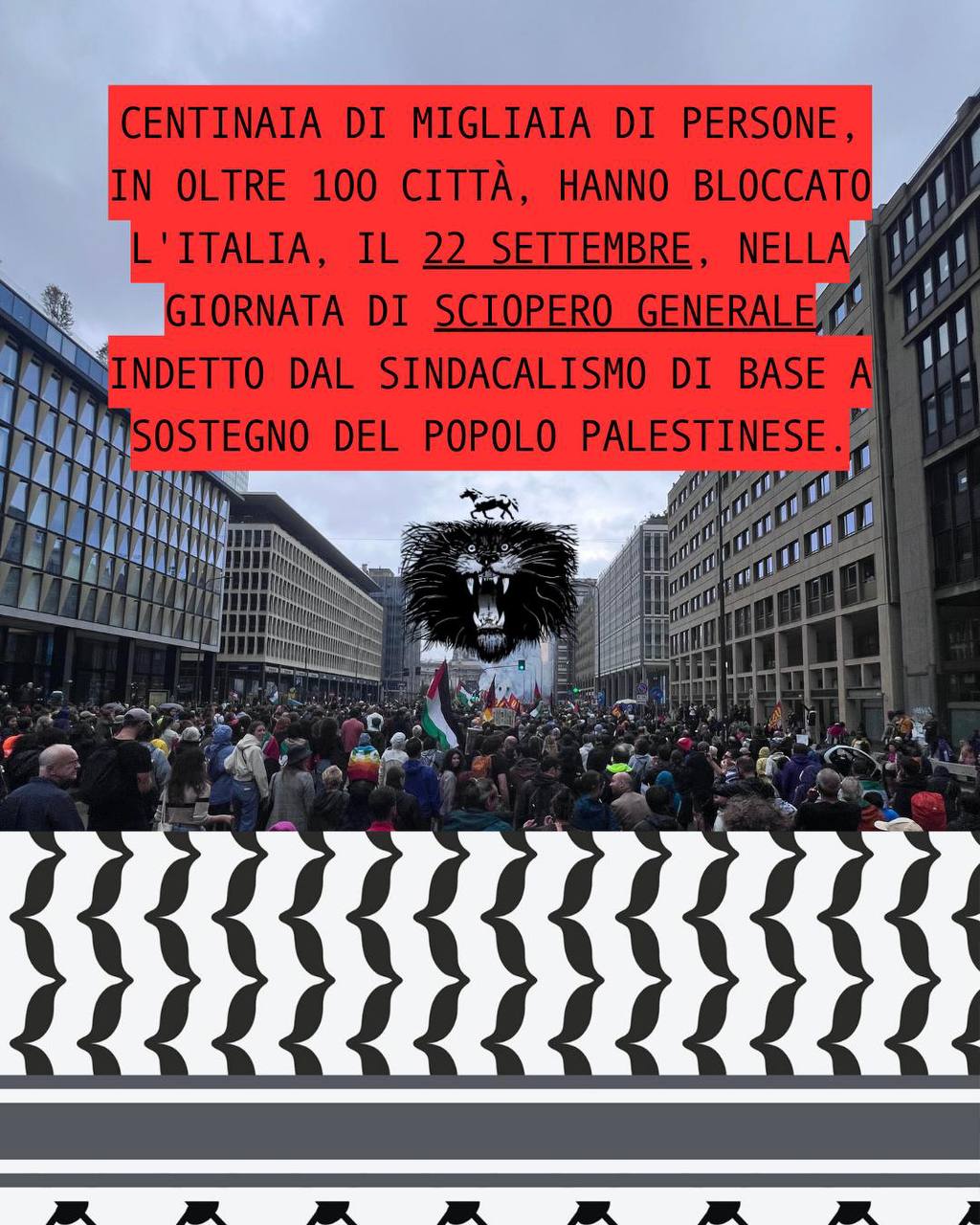 Centinaia di migliaia di persone hanno bloccato l'Italia nella giornata di sciopero generale a sostegno del popolo palestinese